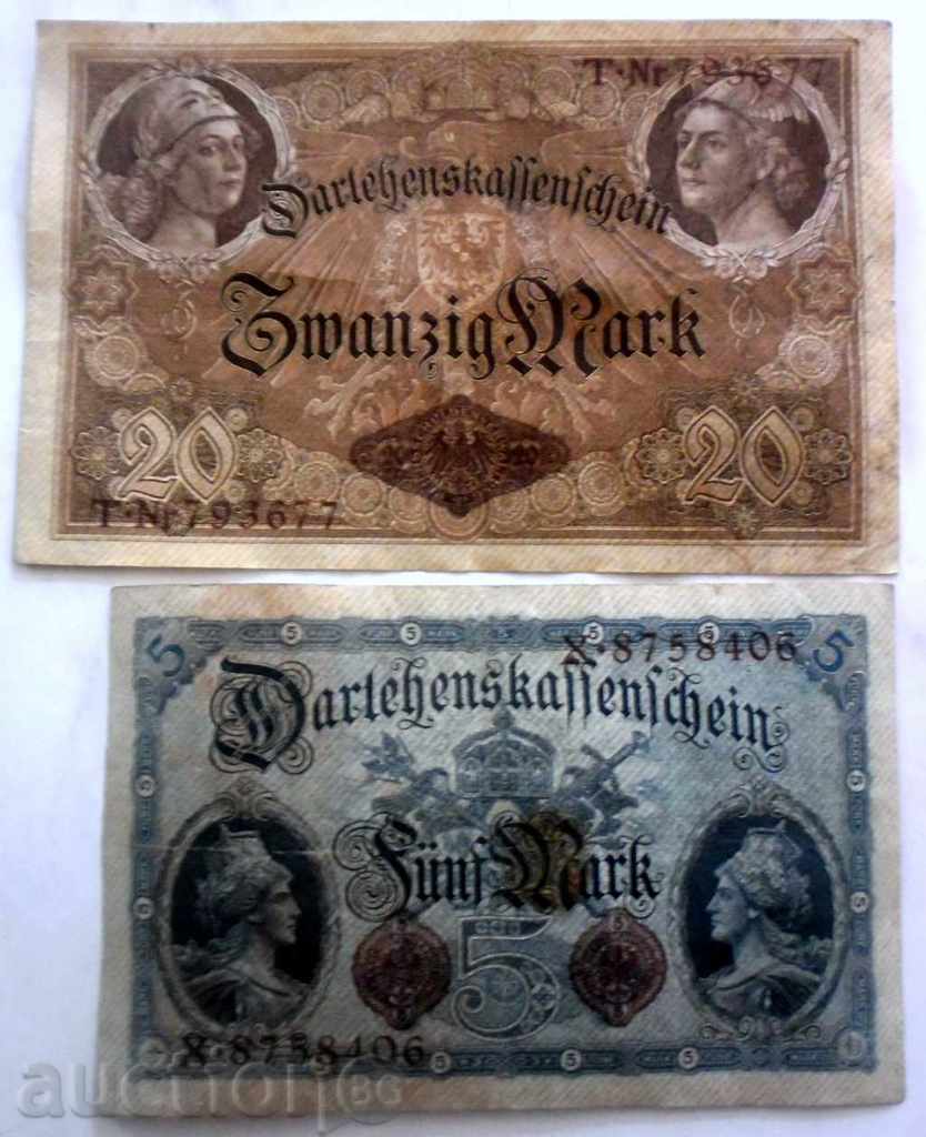 5 and 20 Marks -1914 GERMANY with price 19.99 BGN | € 10.22 5 and 20 Marks -1914 GERMANY with price 19.99 BGN | € 10.22