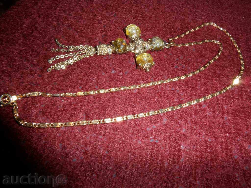 NECKLACE with a cross, like amber 100% effect