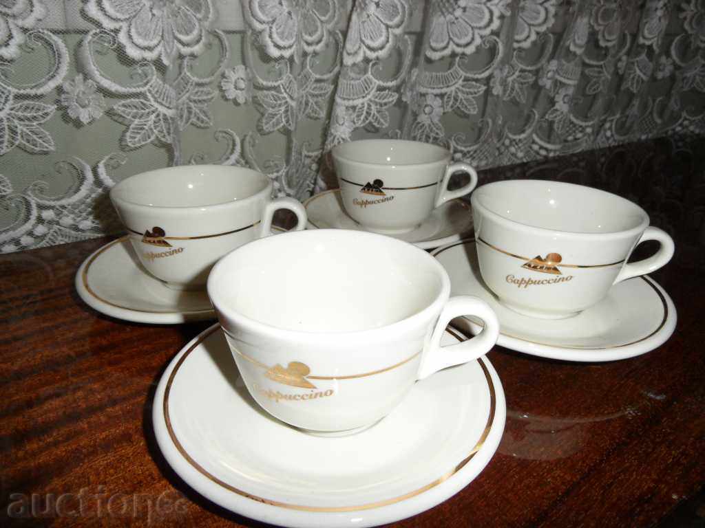 SERVICE 4 cups and 4 dishes for cappuccino, coffee, tea DjKv