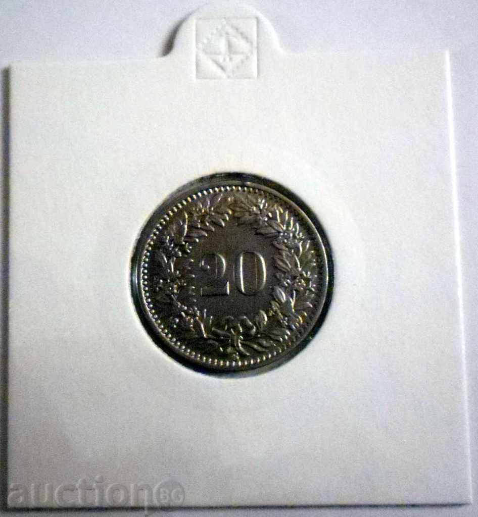 1925 B Switzerland -Швейцария 20 Rappen- Рапен  Nickel