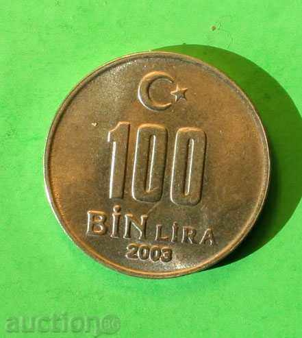100 liras Turcia 2003