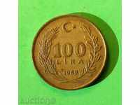 100 liras Turcia 1989