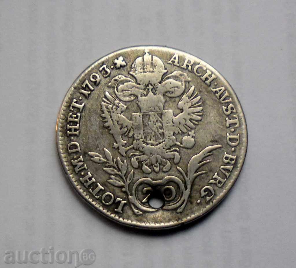 20 CROATIA 1793 D SREBRO AUSTRIA / HUNGARY RRR