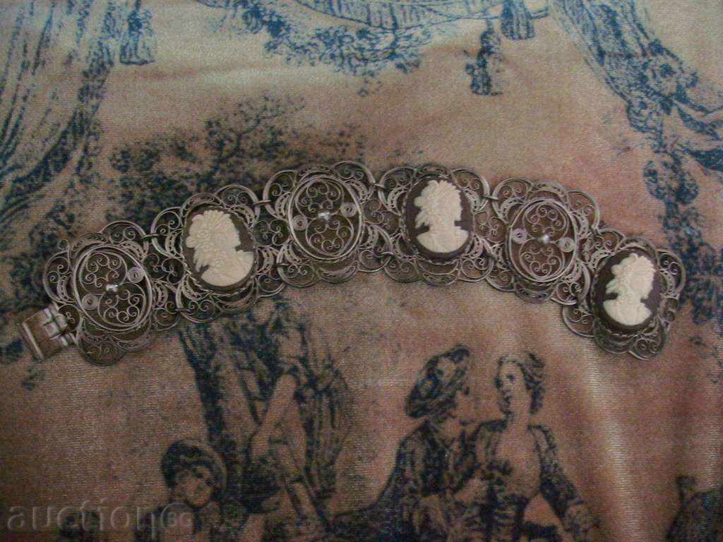 Auction Interesting SILVER FILIGREE BRACELET, SILVER, GEM, CAMEO Auction Interesting SILVER FILIGREE BRACELET, SILVER, GEM, CAMEO