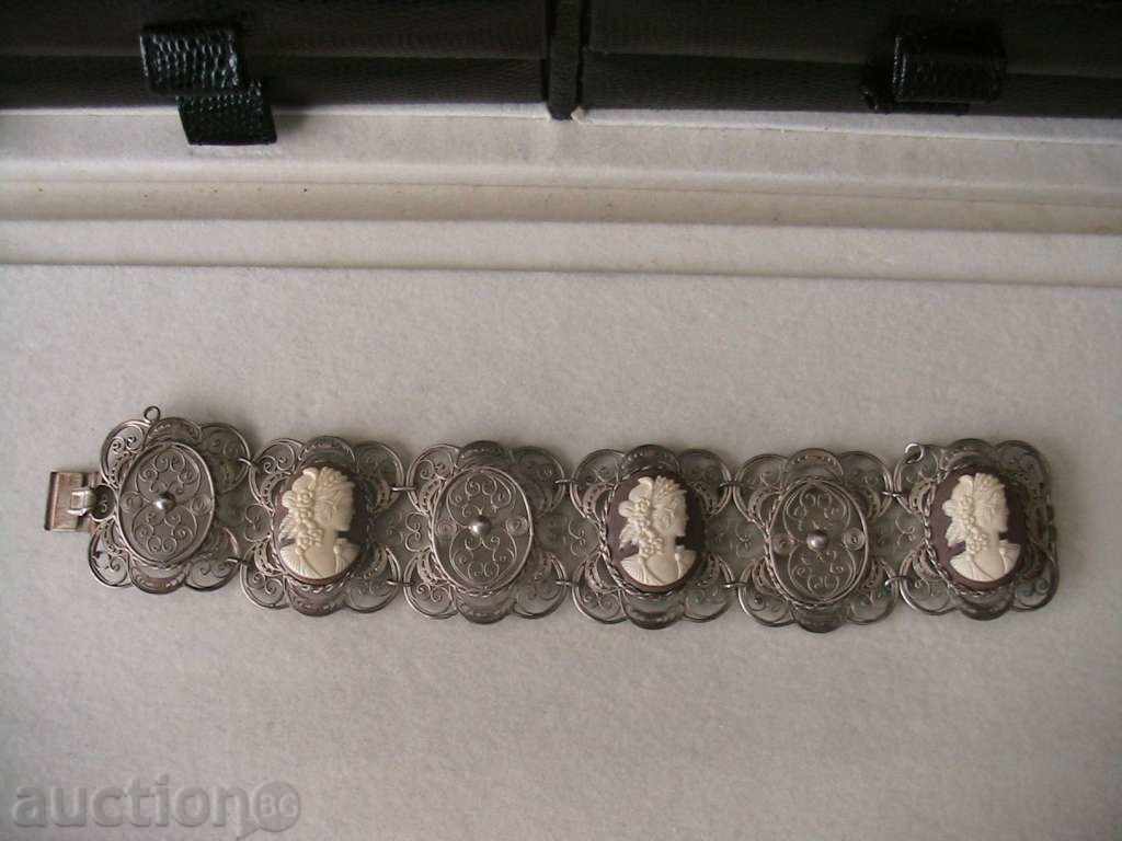 Interesting SILVER FILIGREE BRACELET, SILVER, GEM, CAMEO Interesting SILVER FILIGREE BRACELET, SILVER, GEM, CAMEO