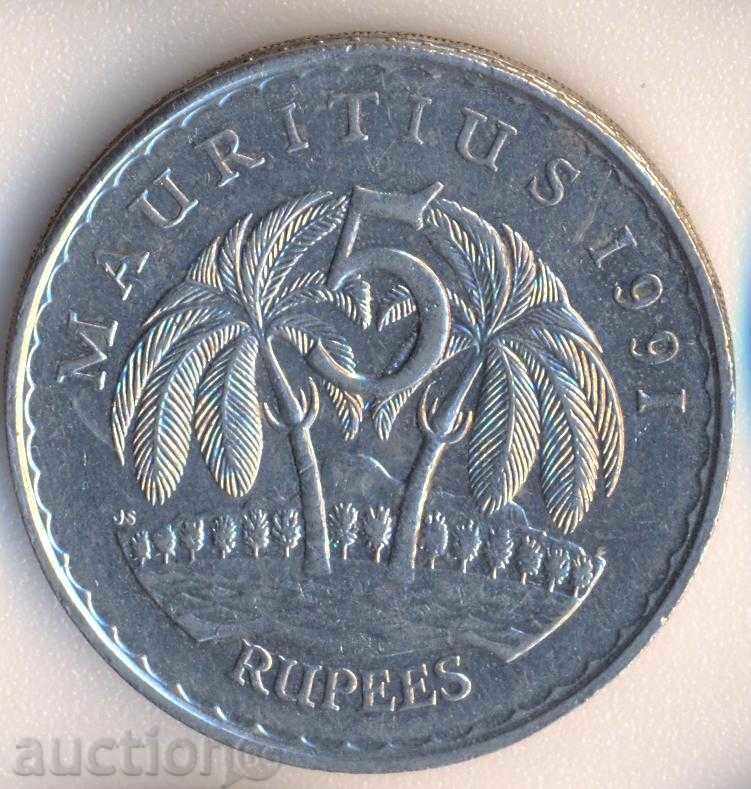 Mauritius, island 5 rupees 1991 year