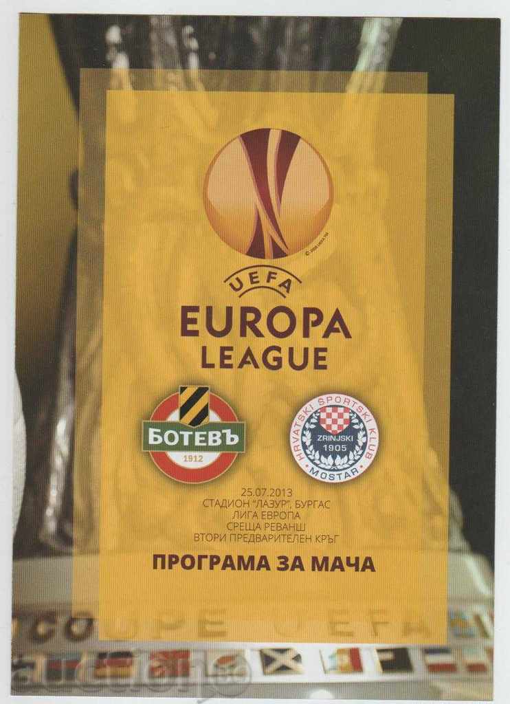 Football program Botev Plovdiv-Zrinski Mostar 2013 Europa League
