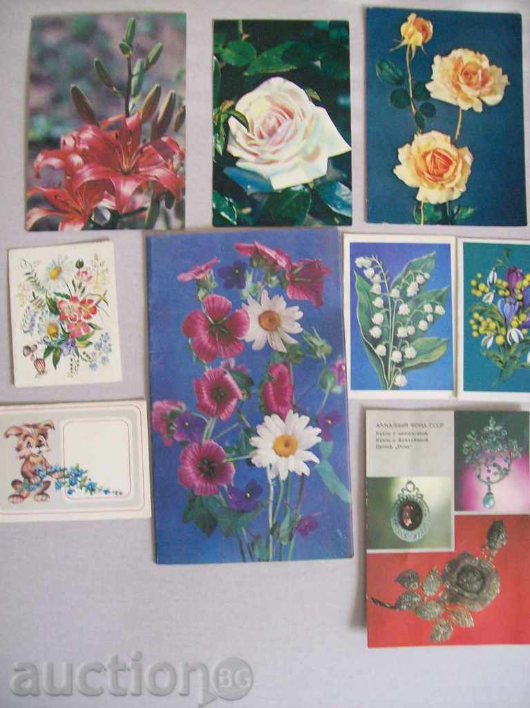 Lot postcards with flowers - 9 pcs