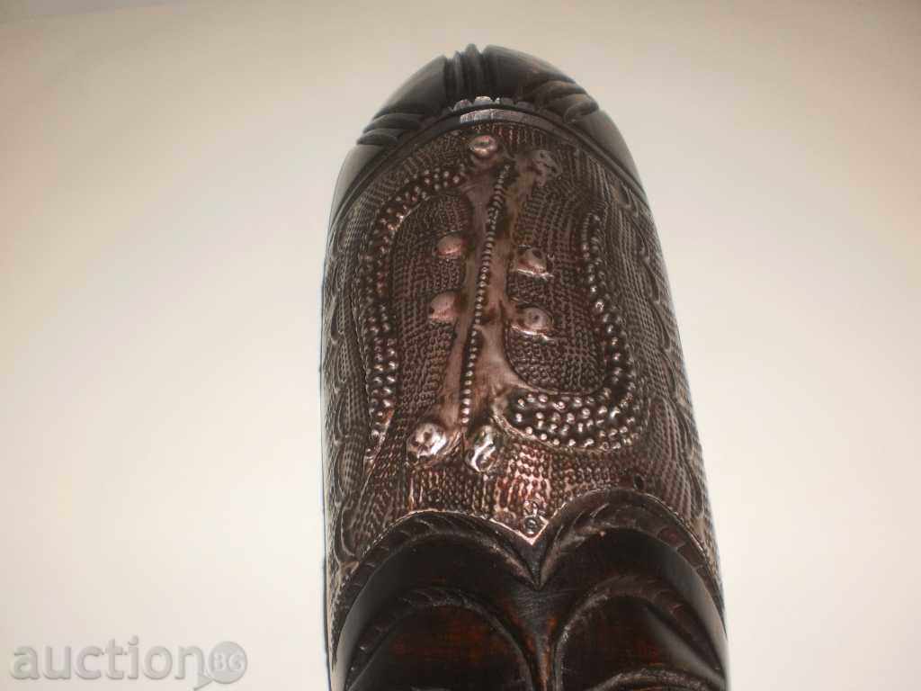 African mask of ebony and copper-5 + - 6