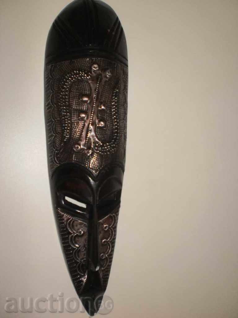 African mask of ebony and copper-5 +