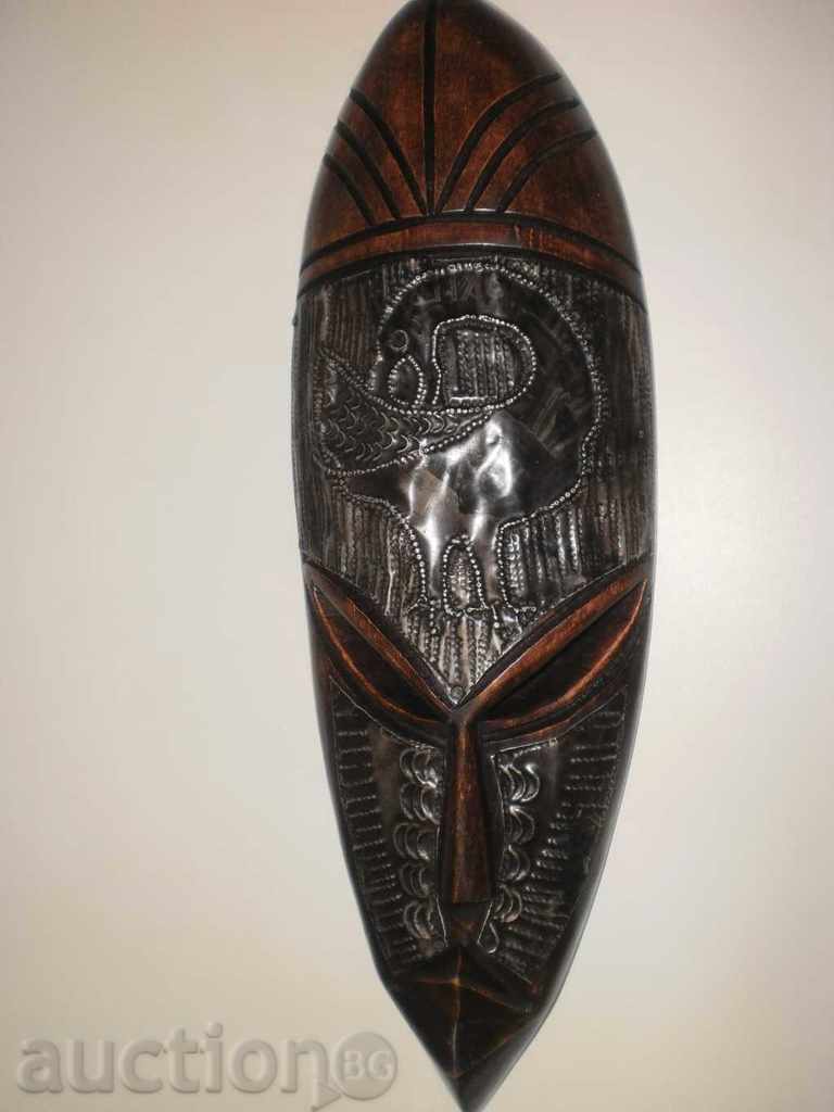 African mask of ebony and copper-7, large - 5