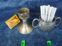 SMALL CANDLESTICK and cigarette holder, vase. Silver plated.