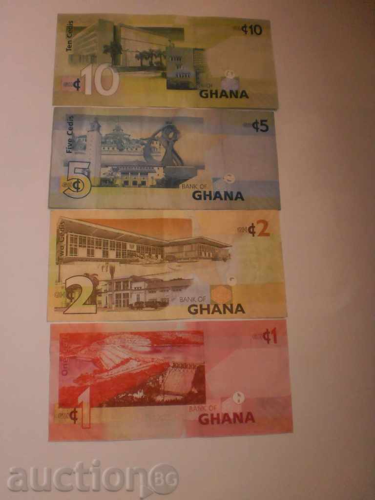 Ghana-Lot 1, 2, 5, and 10-seat banknotes with price 54.00 BGN | € 27.61 Ghana-Lot 1, 2, 5, and 10-seat banknotes with price 54.00 BGN | € 27.61