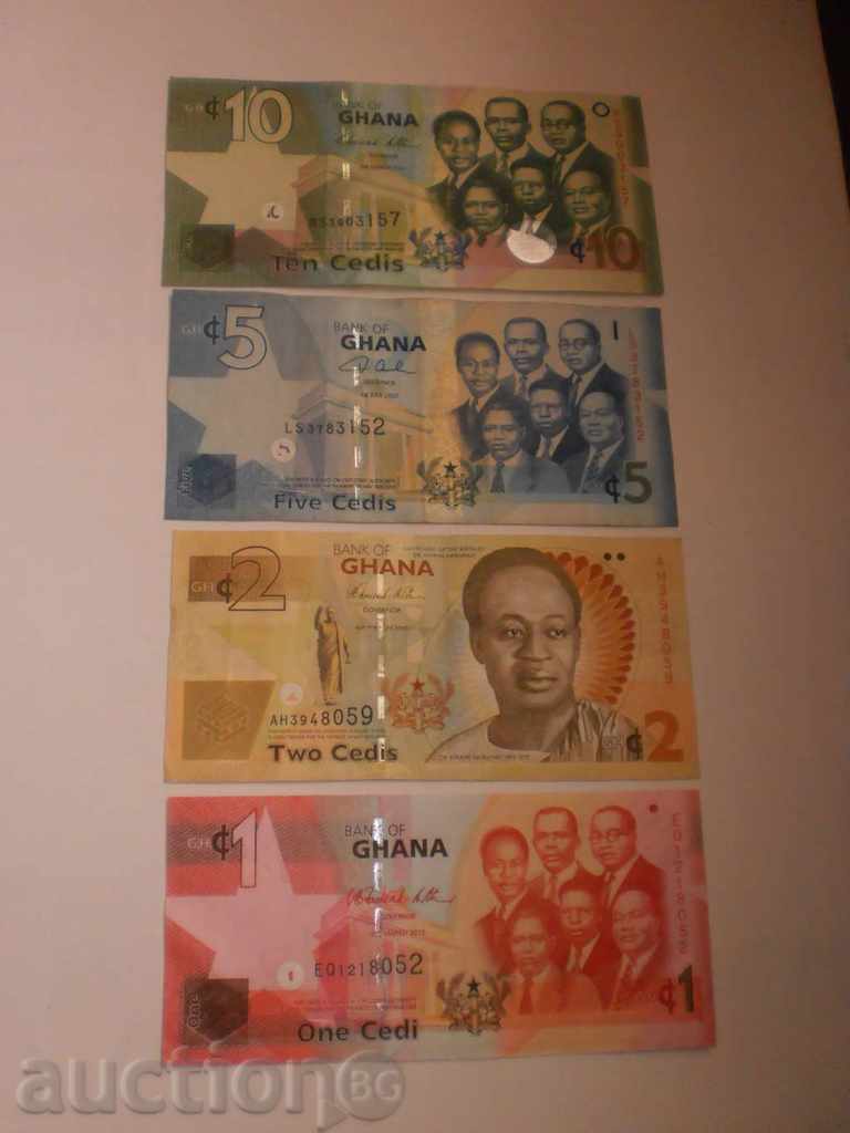 Ghana-Lot 1, 2, 5, and 10-seat banknotes