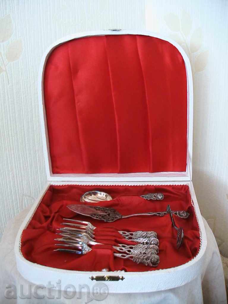 Auction  DESSERT CUTLERY, SILVER-PLATED, ROSE PRINTING, stamp