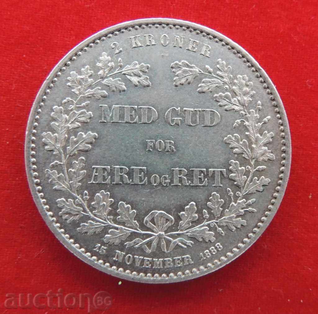 2 coroane 1888 Danemarca argint LICITATE DE TOP CALITATE