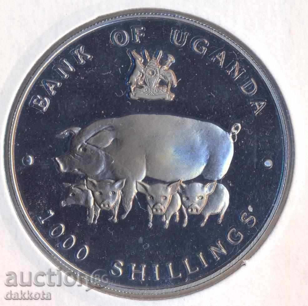 Уганда 1000 шилинга 1995 година, 38 мм.