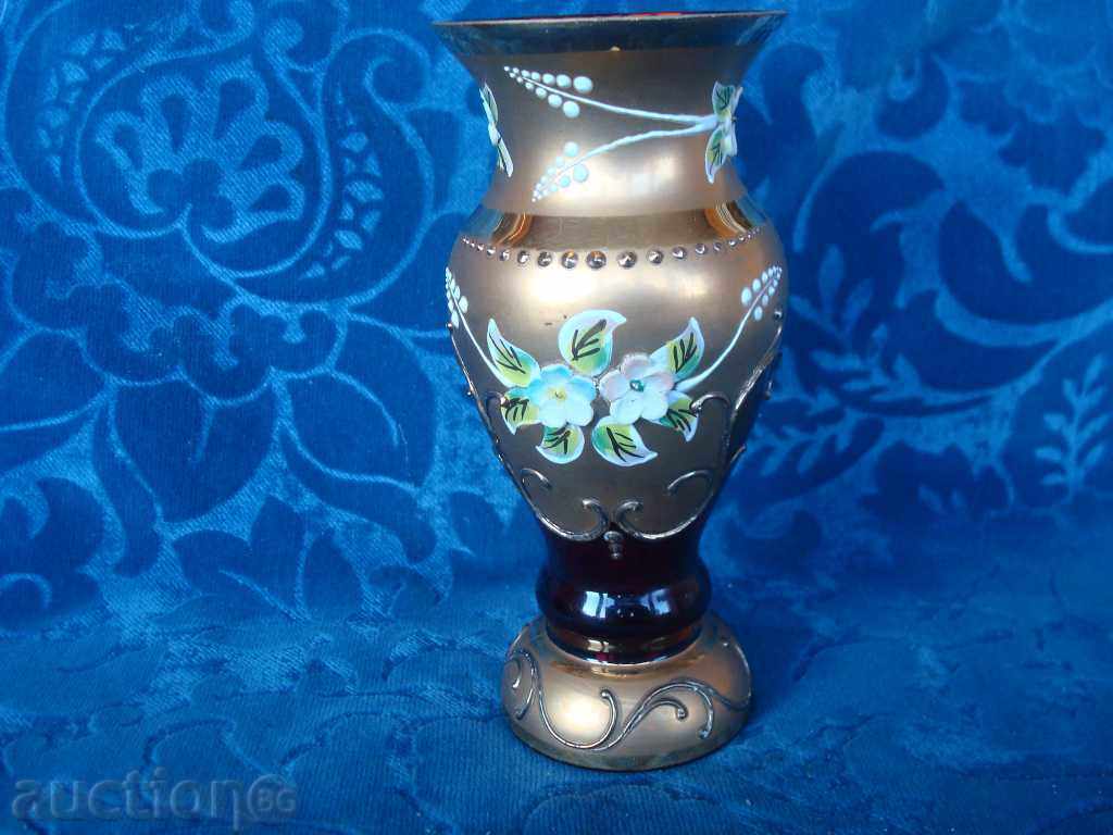 Vase, a glass of red glass with embossed flowers and gold, BOHEMIA ?.