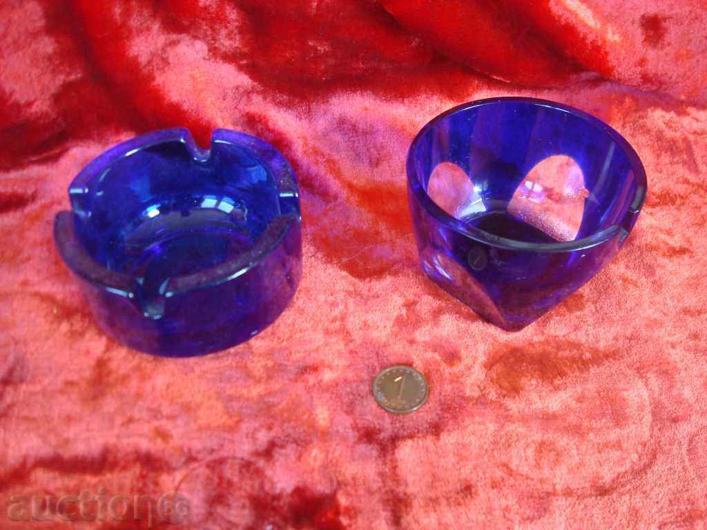 Ashtrays, colored cobalt glass, ROSCBAHCE, BOHEMIA?