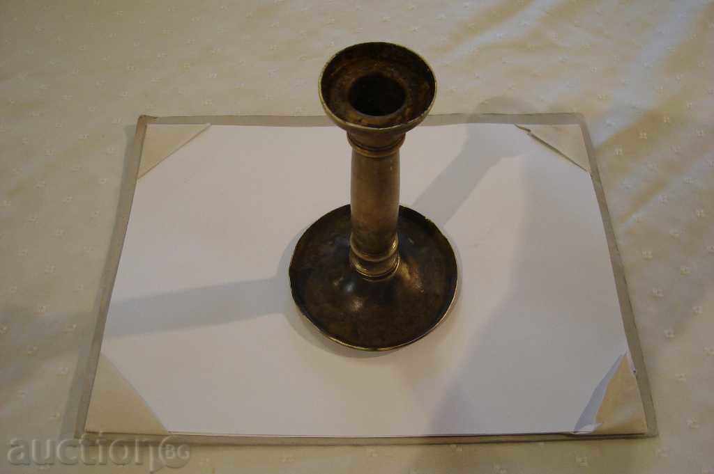 Παλιό χάλκινο κηροπήγιο, κερί, λυχνάρι - 19ος αιώνας