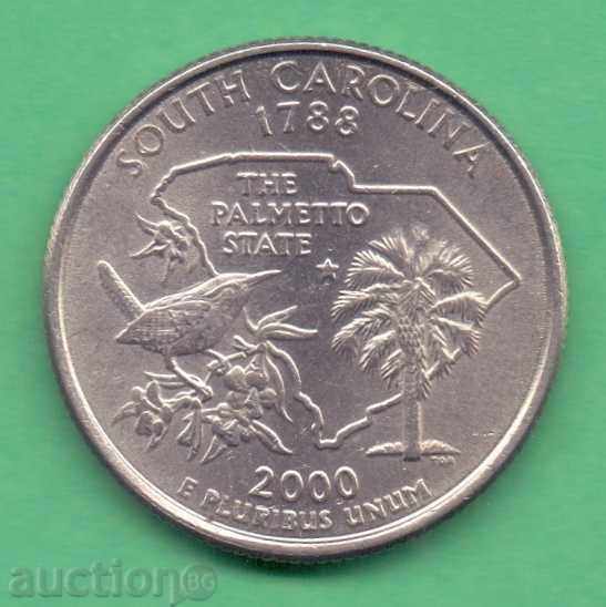 (¯`'•.¸   25 цента 2000 P  САЩ (South Carolina) aUNC ¸.•'´¯)