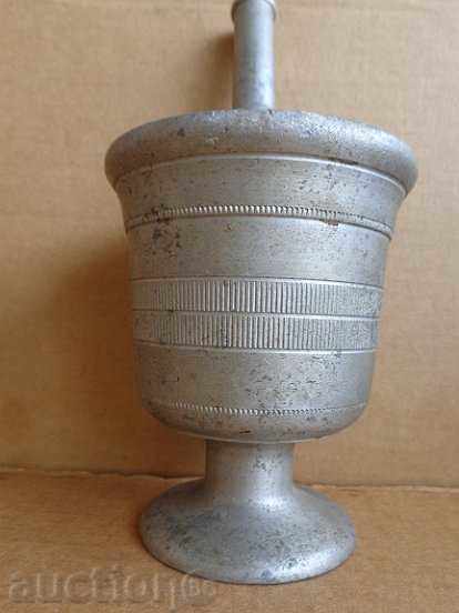 Old white metal mortar, pestle, mortar - 5 Old white metal mortar, pestle, mortar - 5