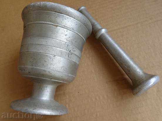 Old white metal mortar, pestle, mortar - 6 Old white metal mortar, pestle, mortar - 6