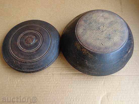 Old wooden vessel, sahane, pan, bowl with lid, wooden - 6 Old wooden vessel, sahane, pan, bowl with lid, wooden - 6