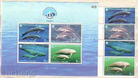 Ταϊλάνδη 1998 Πανίδα - Δελφίνια / Φάλαινες 4 σημάδια + Block