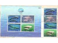 Ταϊλάνδη 1998 Πανίδα - Δελφίνια / Φάλαινες 4 σημάδια + Block