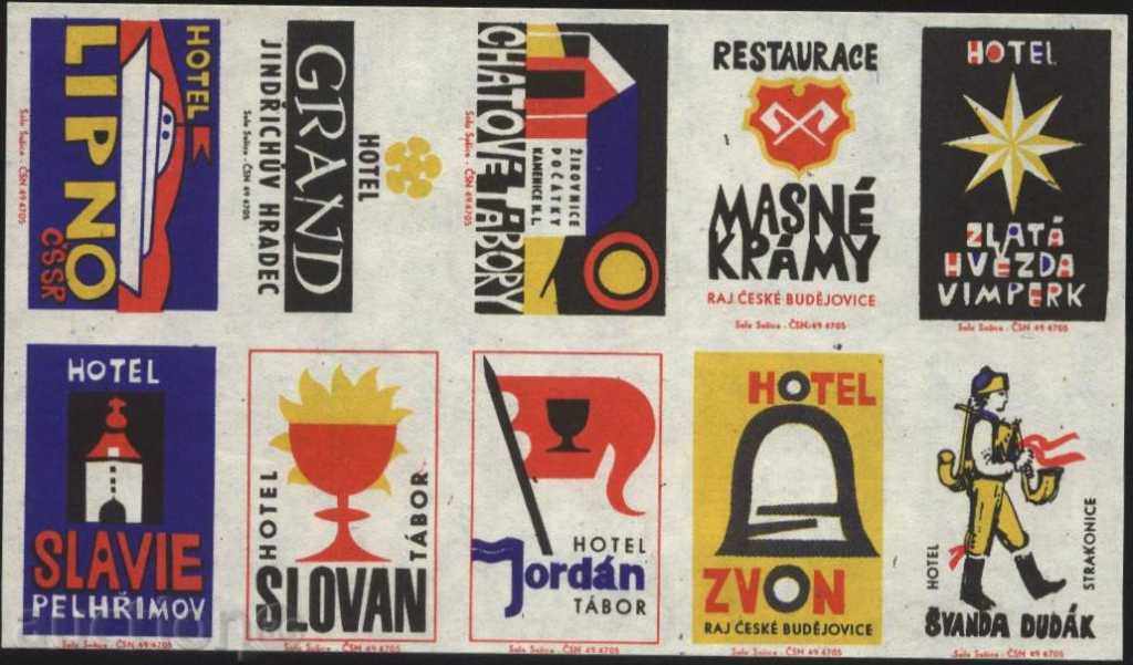 10 hoteluri restaurante cutie de chibrituri etichetează Cehoslovacia Lot 1261