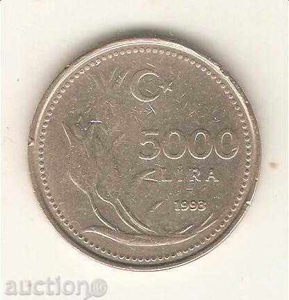 Turcia + 5000 liras 1993.