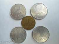GDR 2 MARKS 1977 1 MARK 1956 AND 1977 YEAR. 20 PFENING 1969