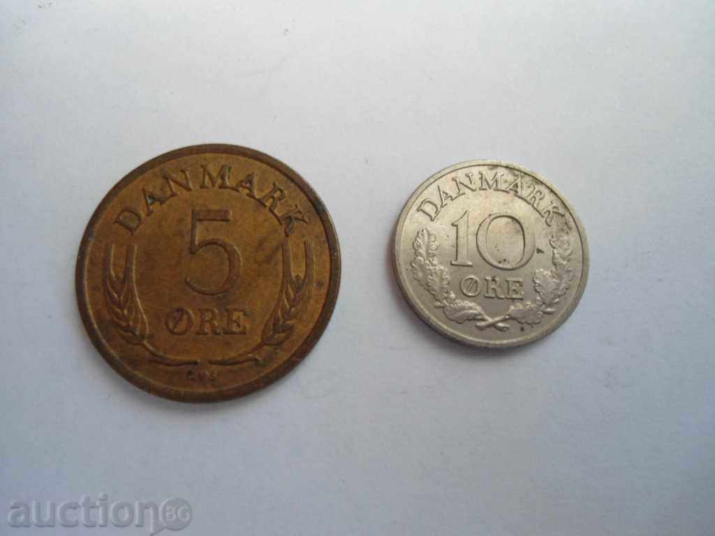 DENMARK 5 ORES 1965 AND 10 ORES 1965