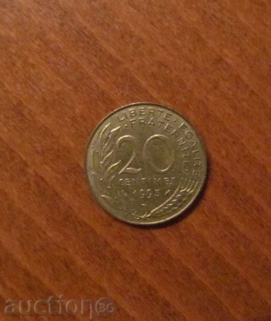20 сантима Франция 1993 година