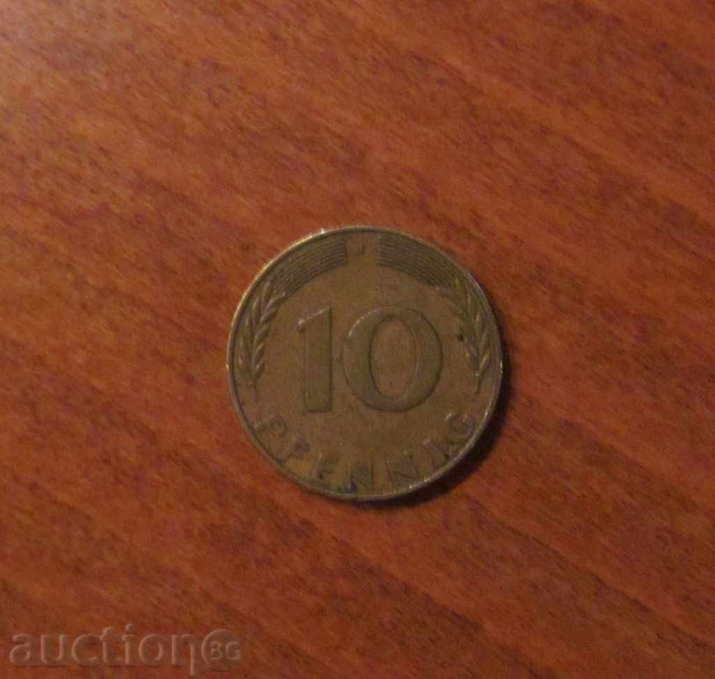10 пфенинга Германия 1969 година