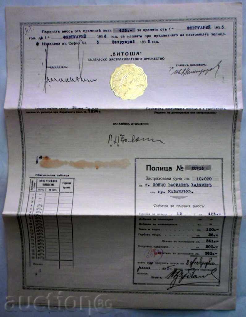 INSURANCE POLICY - VITOSHA - ROAD -1935 D № 20716 - 5 INSURANCE POLICY - VITOSHA - ROAD -1935 D № 20716 - 5