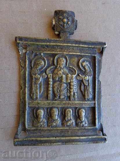 centrul de bronz al tripticului, icoana Rusă - secolul al 19-lea