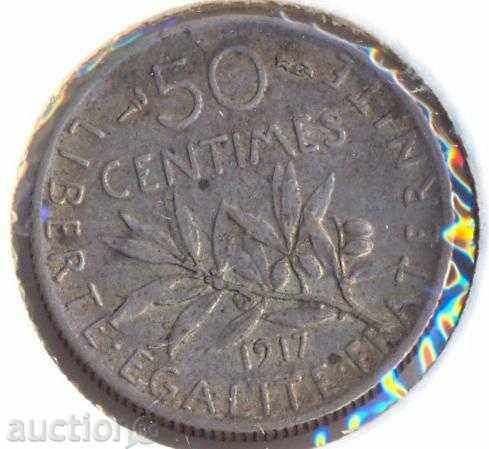 Франция 50 сантима 1917 година, сребърна монета