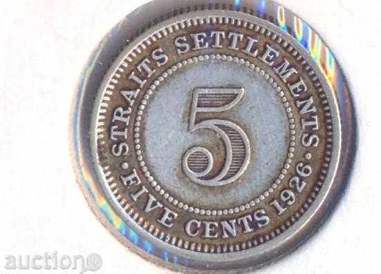 Straits setlements 5 cenți în 1926, o monedă din argint