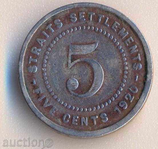 Strats Settlements 5 cent 1920, rare