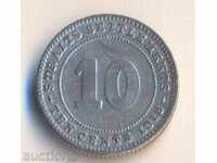 Straits setlements 10 cenți în 1918, argint