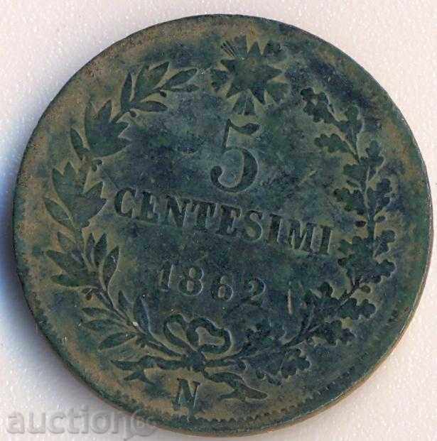 Италия 5 чентизими 1862n