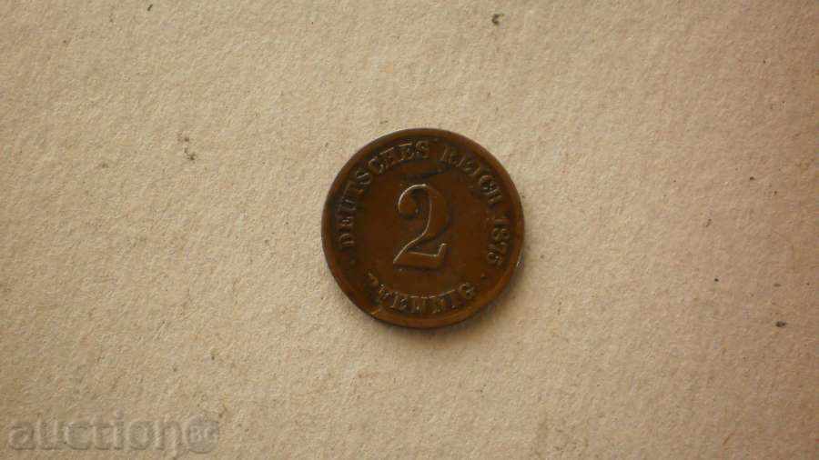 Медна Монета  2  PFENIGA  1875C   ГЕРМАНИЯ