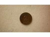 Медна Монета  2  PFENIGA  1875C   ГЕРМАНИЯ