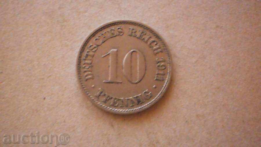 Монета  10 ПФЕНИГA   1911J  ГЕРМАНИЯ