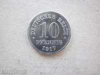 Монета  10 пфенига 1917  ГЕРМАНИЯ