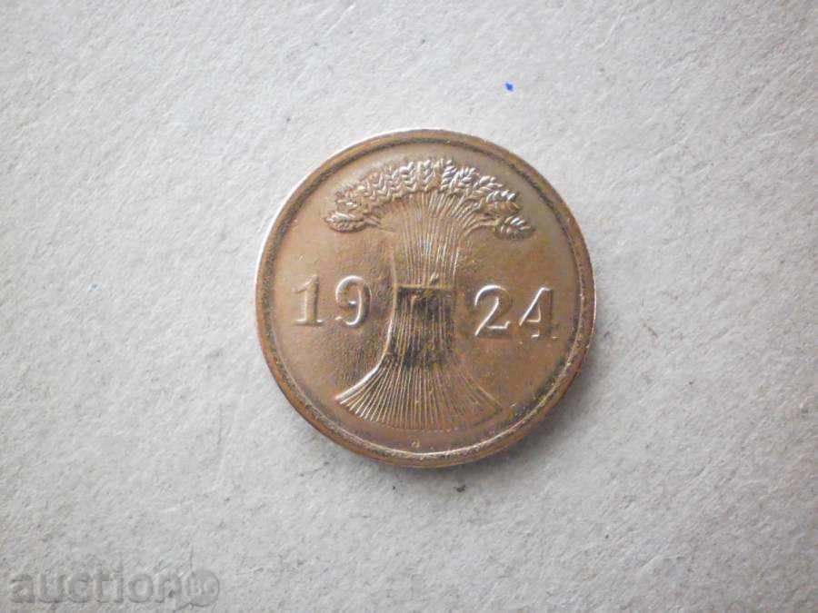 Медна Монета  2 рентен пфениг 1924-J  ГЕРМАНИЯ с цена € 1.53 | 2.99 лв.