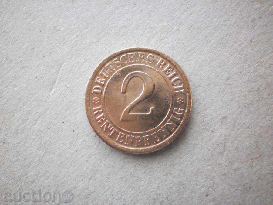 Медна Монета  2 рентен пфениг 1924-J   ГЕРМАНИЯ