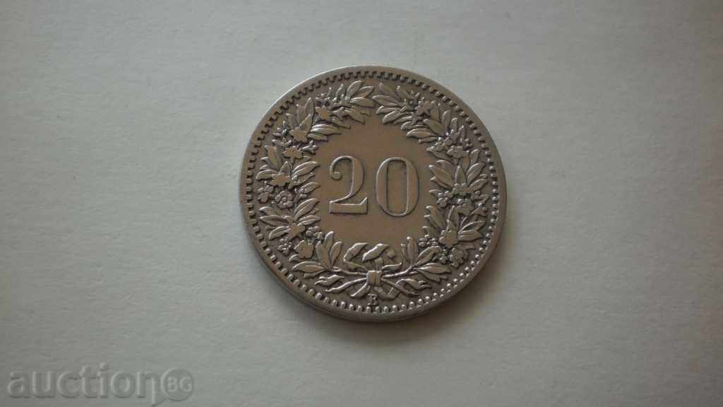 Конфедерация  Швейцария  20   Рапен   1885 с цена € 3.58 | 7.00 лв.